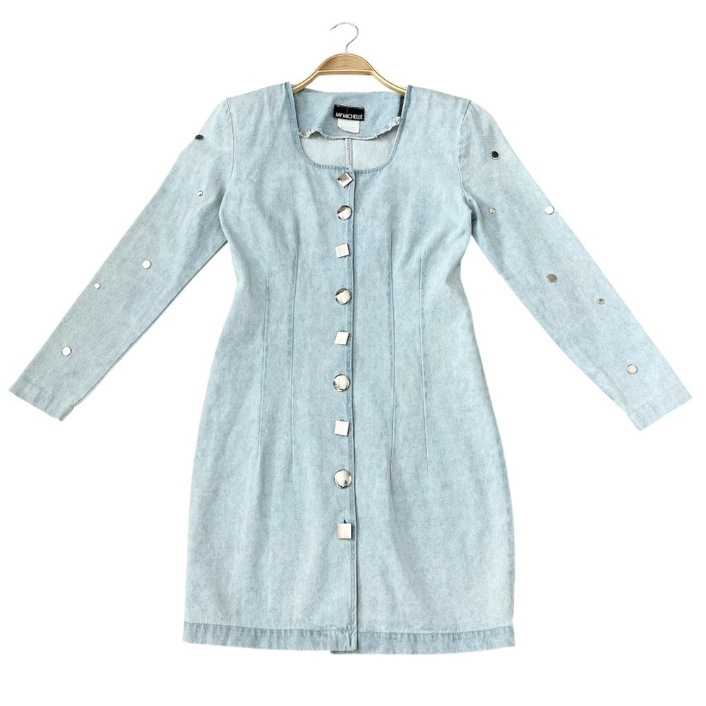 Y2K My Michelle Cotton Denim Blue Button-Up Dress Silver Buttons Size: 7/8 - Picture 2 of 8